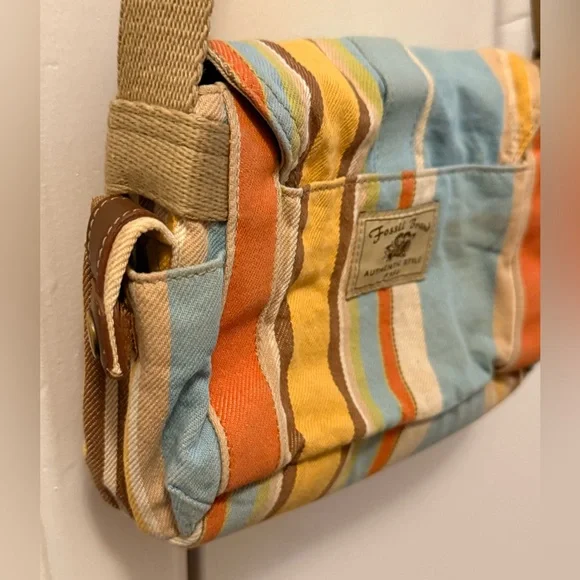 Vintage “Fossil” Striped Multicolor Crossbody Canvas Bag - Picture 9 of 16